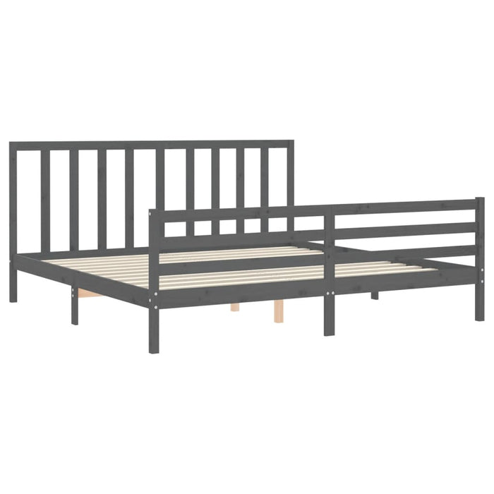Cadru pat cu tăblie 200x200 cm, gri, lemn masiv - WALTI WALTI