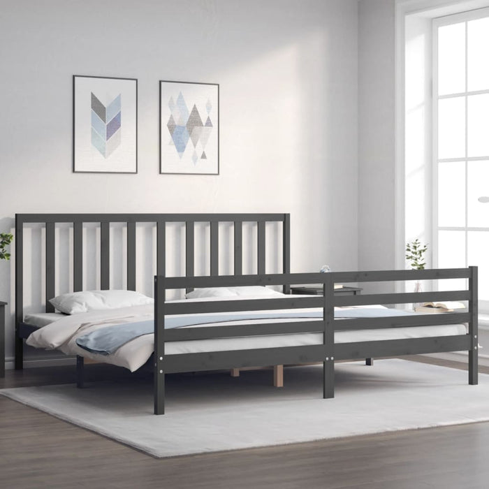 Cadru pat cu tăblie 200x200 cm, gri, lemn masiv - WALTI WALTI