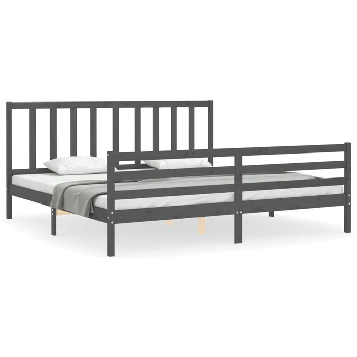Cadru pat cu tăblie 200x200 cm, gri, lemn masiv - WALTI WALTI