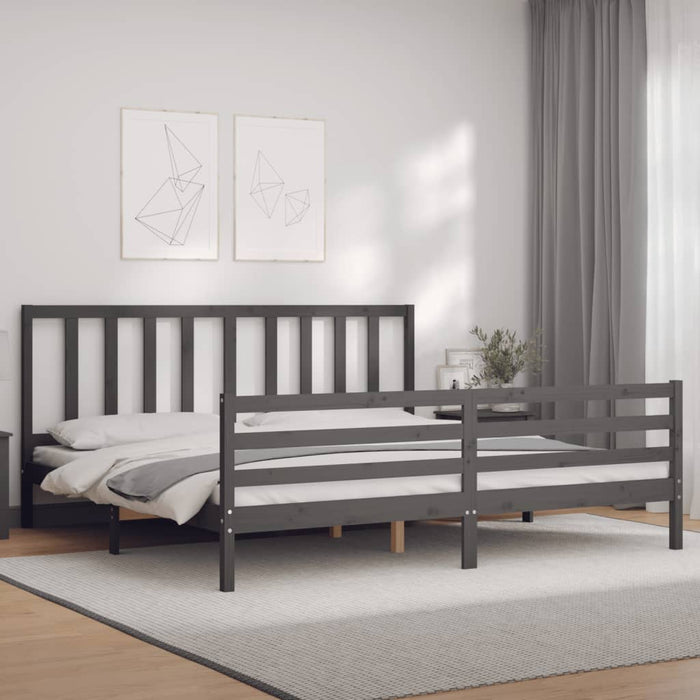 Cadru pat cu tăblie 200x200 cm, gri, lemn masiv - WALTI WALTI