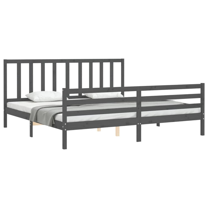 Cadru pat cu tăblie 200x200 cm, gri, lemn masiv - WALTI WALTI