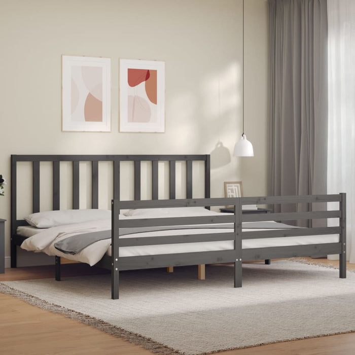 Cadru pat cu tăblie 200x200 cm, gri, lemn masiv - WALTI WALTI