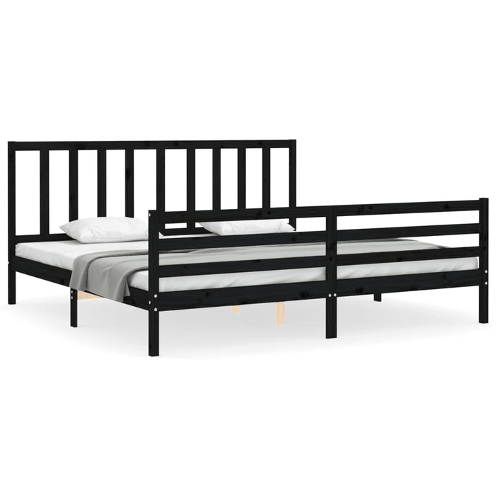 Cadru pat cu tăblie 200x200 cm, negru, lemn masiv WALTI