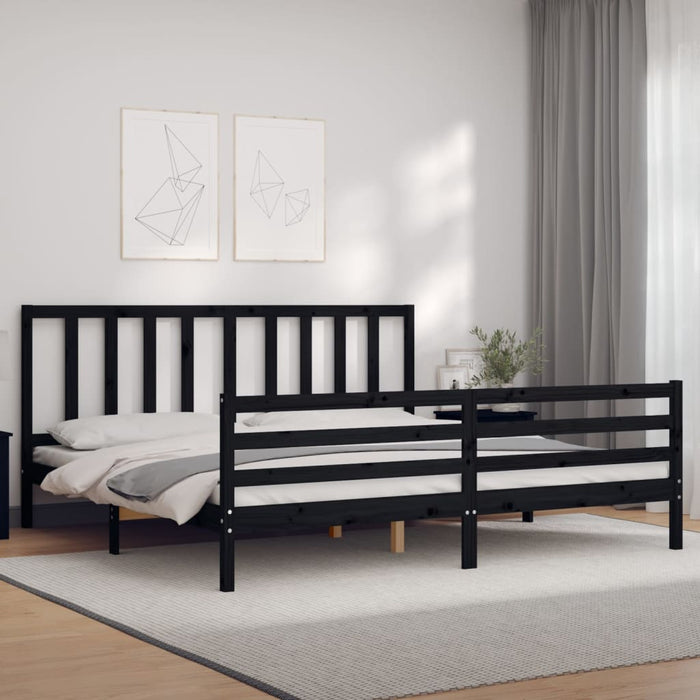 Cadru pat cu tăblie 200x200 cm, negru, lemn masiv WALTI