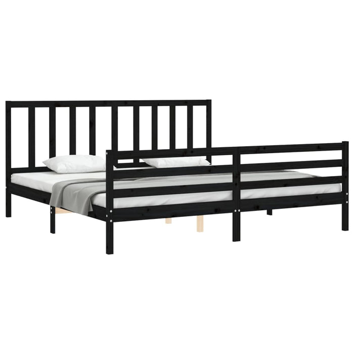 Cadru pat cu tăblie 200x200 cm, negru, lemn masiv WALTI
