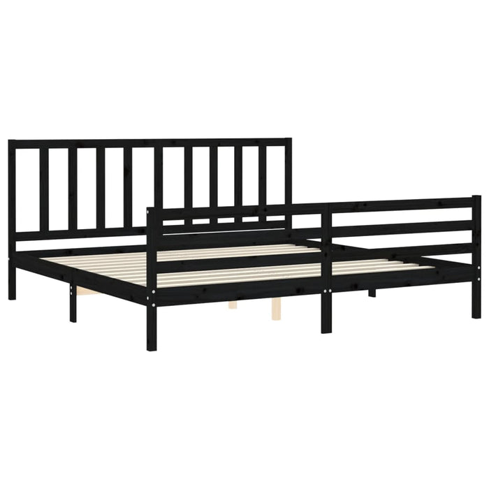 Cadru pat cu tăblie 200x200 cm, negru, lemn masiv WALTI