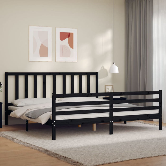 Cadru pat cu tăblie 200x200 cm, negru, lemn masiv WALTI