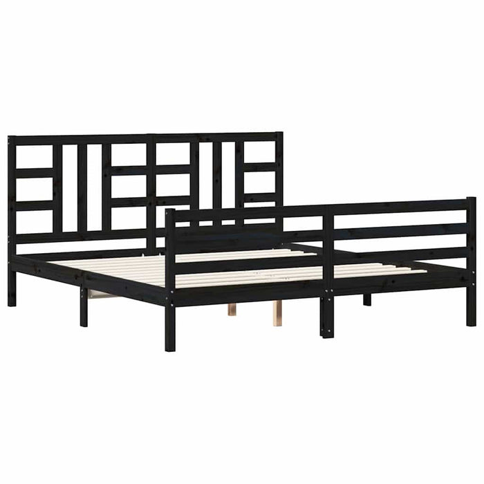 Cadru de pat cu tăblie Super King Size, negru, lemn masiv WALTI