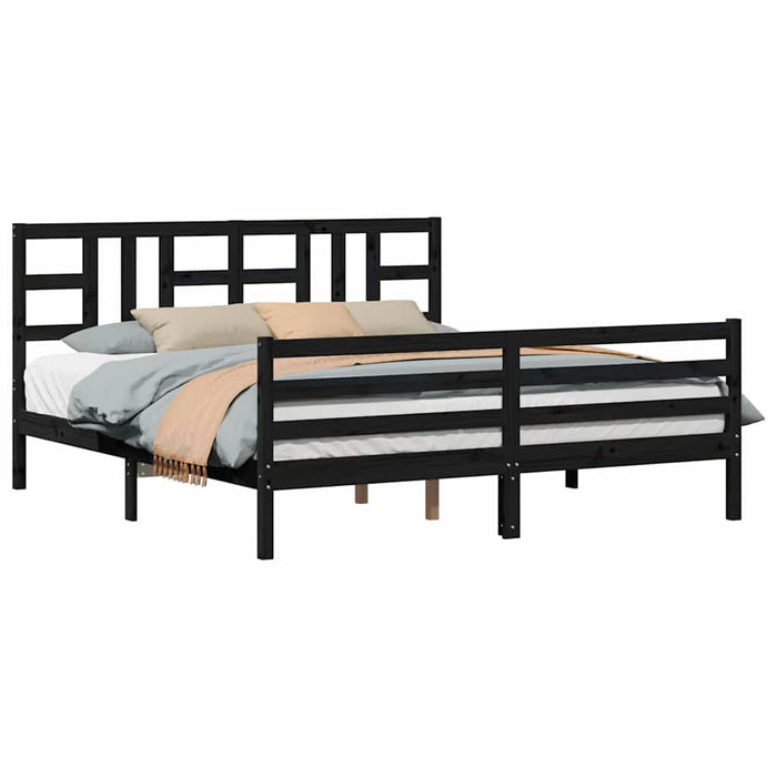 Cadru de pat cu tăblie Super King Size, negru, lemn masiv WALTI