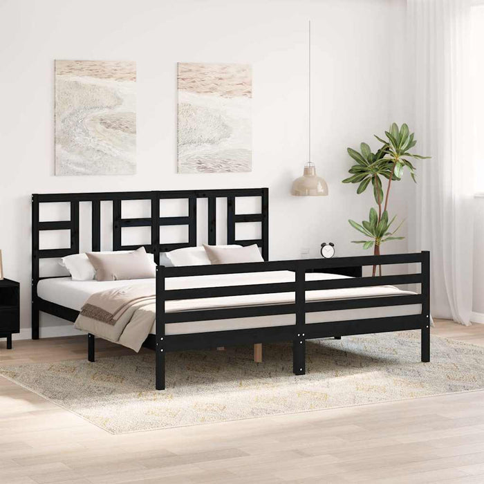 Cadru de pat cu tăblie Super King Size, negru, lemn masiv WALTI