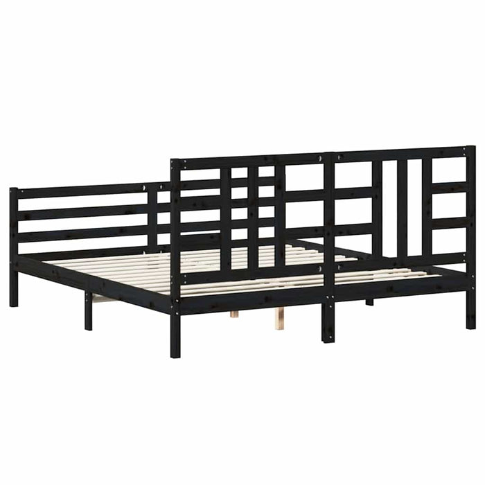 Cadru de pat cu tăblie Super King Size, negru, lemn masiv WALTI
