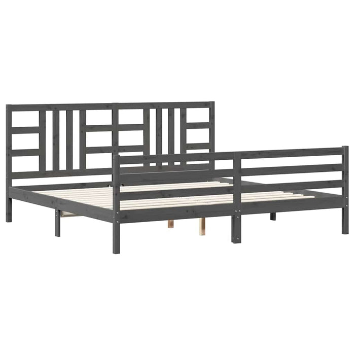 Cadru pat cu tăblie 200x200 cm, gri, lemn masiv - WALTI WALTI