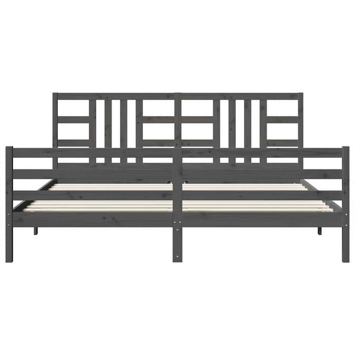 Cadru pat cu tăblie 200x200 cm, gri, lemn masiv - WALTI WALTI