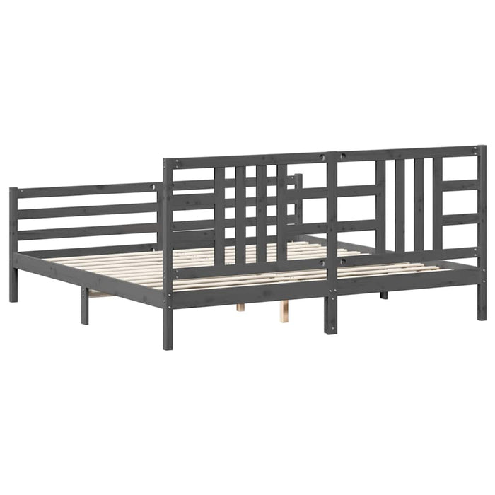 Cadru pat cu tăblie 200x200 cm, gri, lemn masiv - WALTI WALTI