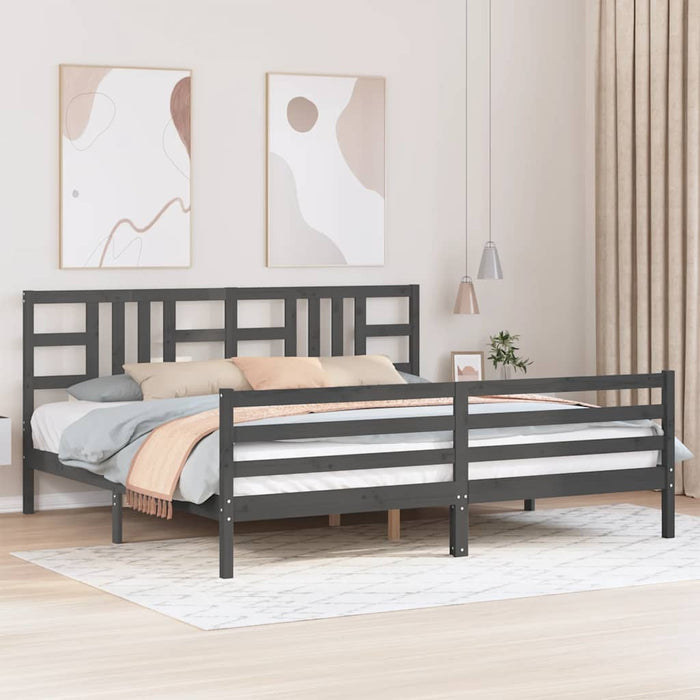 Cadru pat cu tăblie 200x200 cm, gri, lemn masiv - WALTI WALTI