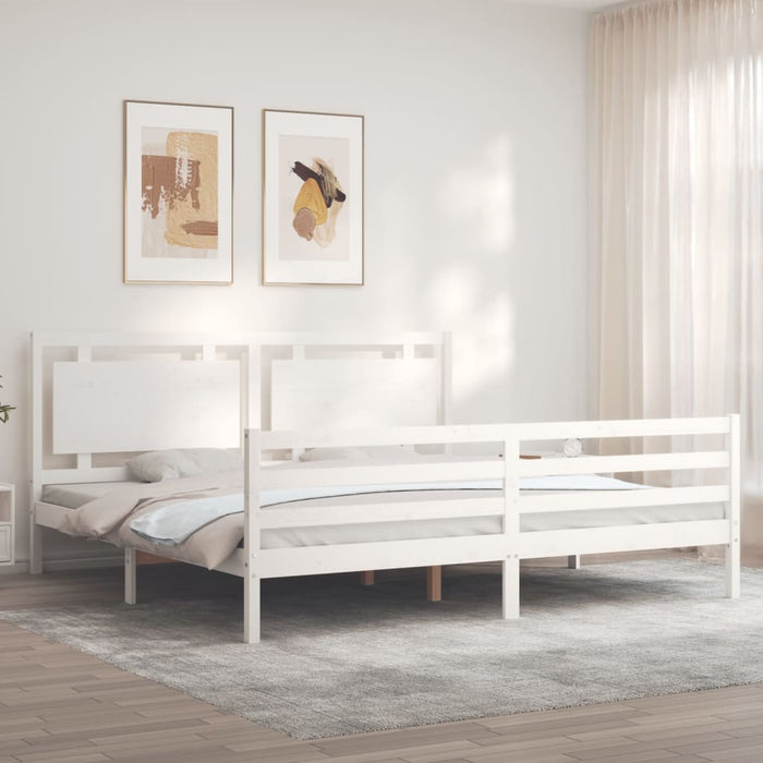 Cadru pat cu tăblie 200x200 cm, alb, lemn masiv - WALTI WALTI