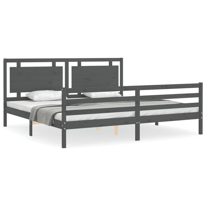 Cadru pat cu tăblie 200x200 cm, gri, lemn masiv WALTI