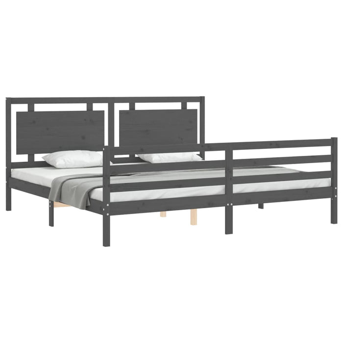 Cadru pat cu tăblie 200x200 cm, gri, lemn masiv WALTI