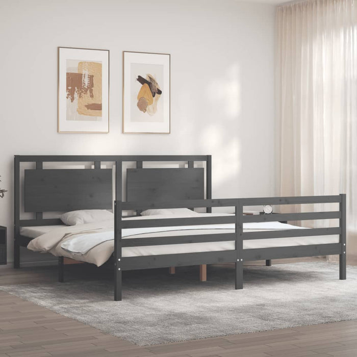 Cadru pat cu tăblie 200x200 cm, gri, lemn masiv WALTI