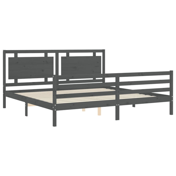 Cadru pat cu tăblie 200x200 cm, gri, lemn masiv WALTI