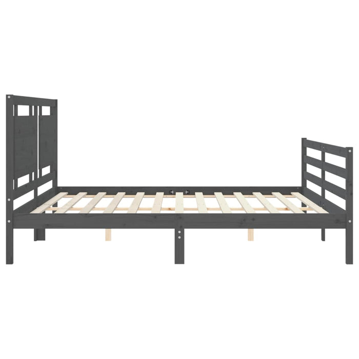 Cadru pat cu tăblie 200x200 cm, gri, lemn masiv WALTI