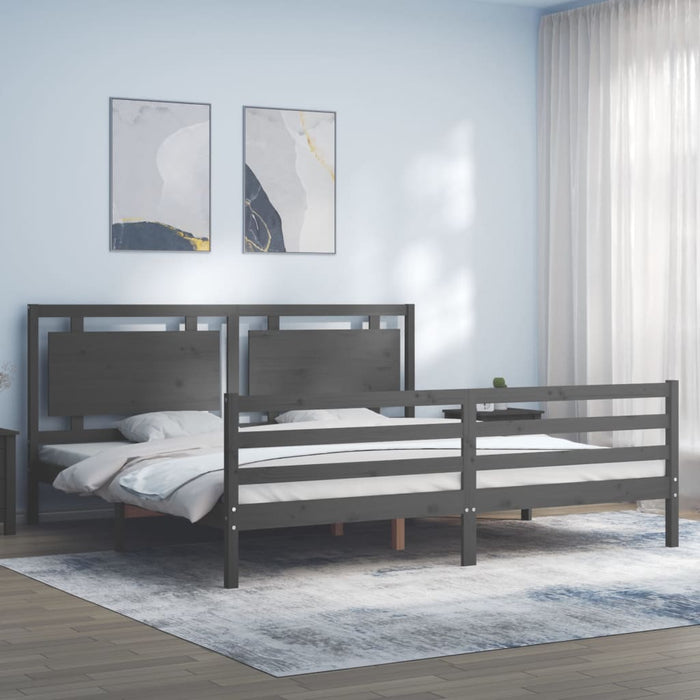 Cadru pat cu tăblie 200x200 cm, gri, lemn masiv WALTI