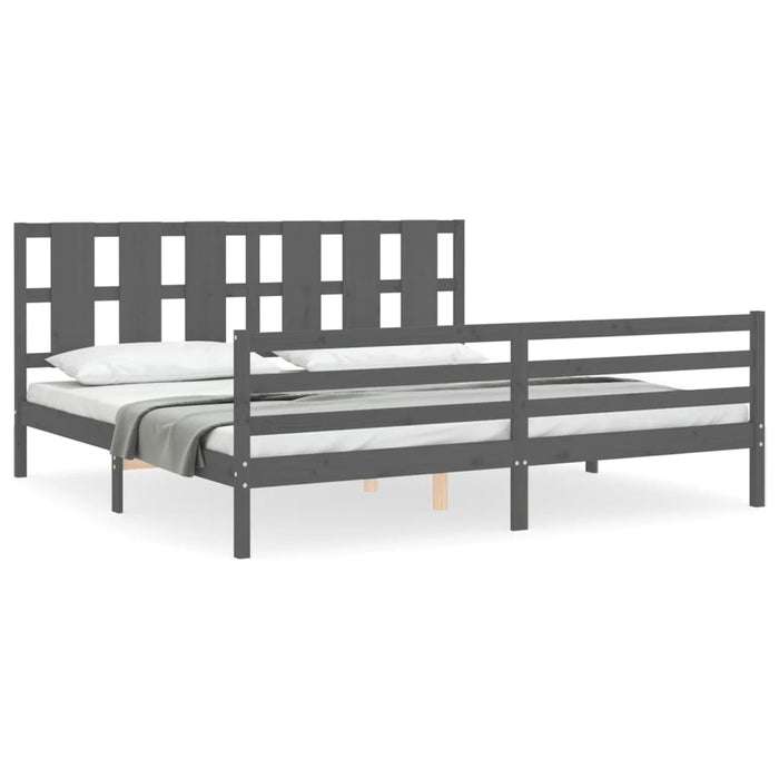 Cadru pat cu tăblie 200x200 cm, gri, lemn masiv - WALTI WALTI