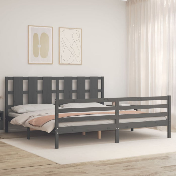 Cadru pat cu tăblie 200x200 cm, gri, lemn masiv - WALTI WALTI