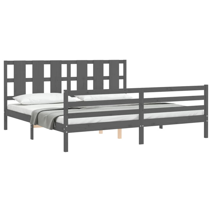 Cadru pat cu tăblie 200x200 cm, gri, lemn masiv - WALTI WALTI