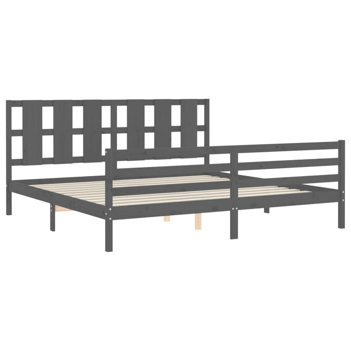 Cadru pat cu tăblie 200x200 cm, gri, lemn masiv - WALTI WALTI