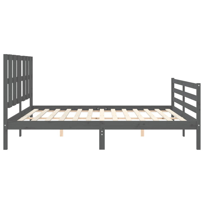Cadru pat cu tăblie 200x200 cm, gri, lemn masiv - WALTI WALTI