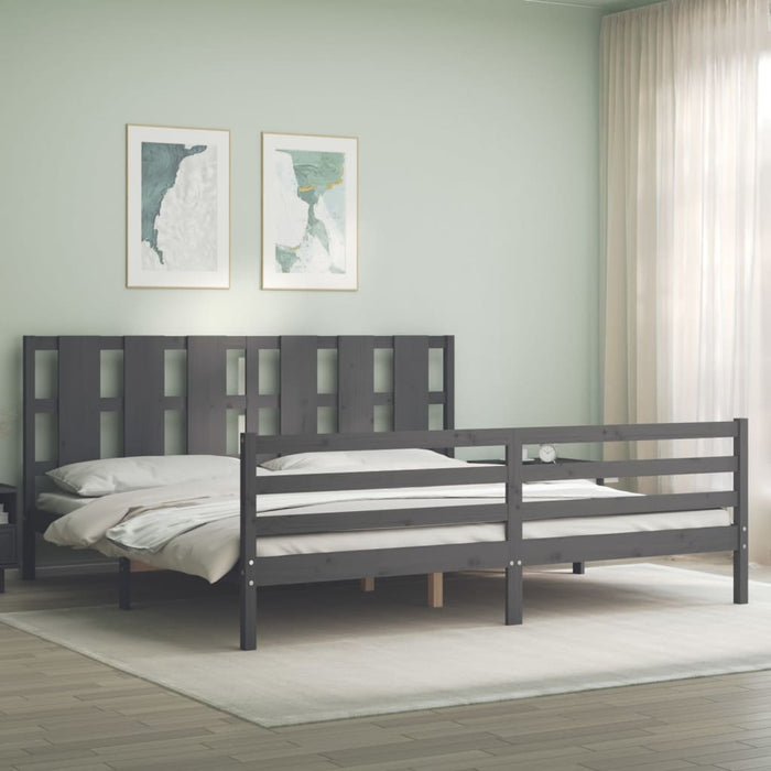 Cadru pat cu tăblie 200x200 cm, gri, lemn masiv - WALTI WALTI