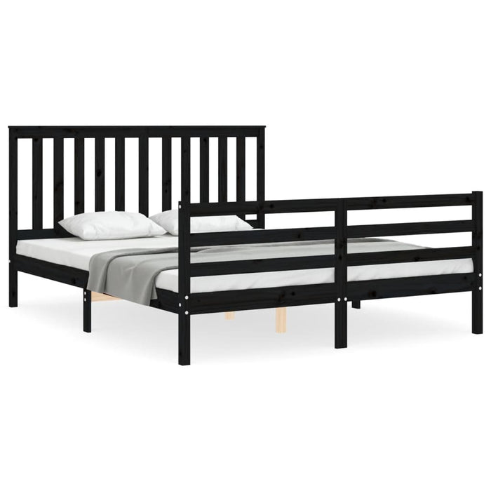 Cadru de pat cu tăblie, negru, king size, lemn masiv WALTI