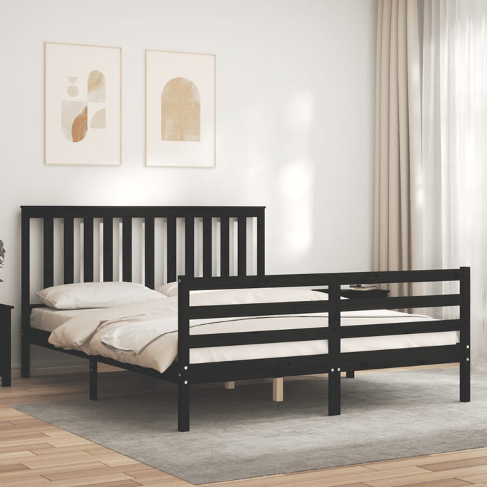 Cadru de pat cu tăblie, negru, king size, lemn masiv WALTI
