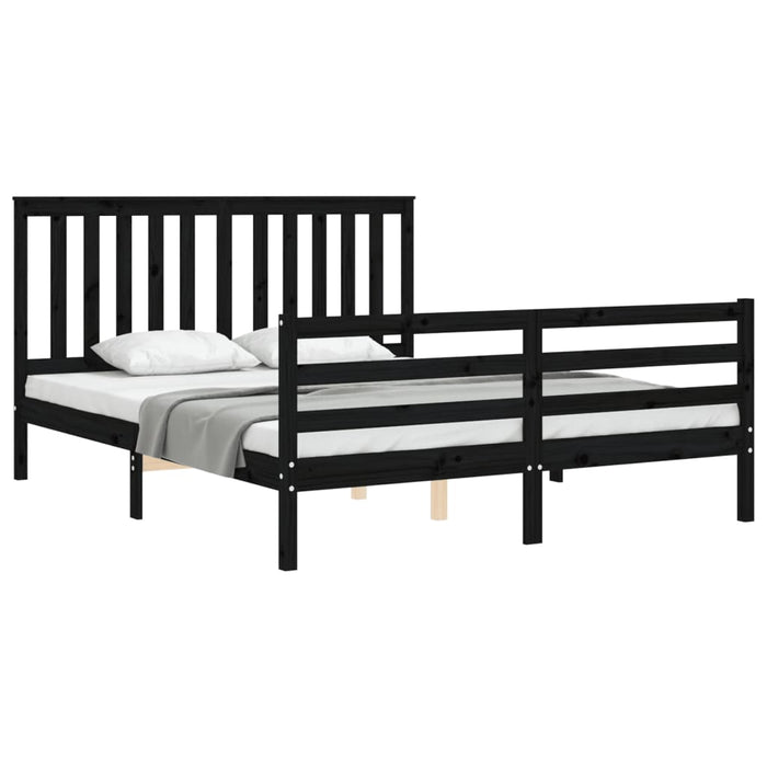 Cadru de pat cu tăblie, negru, king size, lemn masiv WALTI