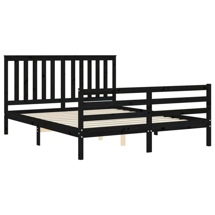 Cadru de pat cu tăblie, negru, king size, lemn masiv WALTI