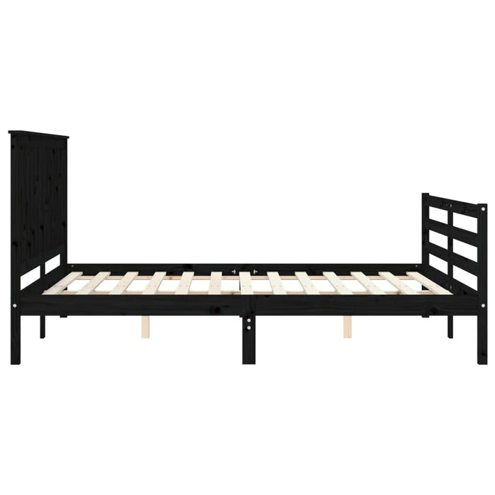 Cadru de pat cu tăblie, negru, king size, lemn masiv WALTI