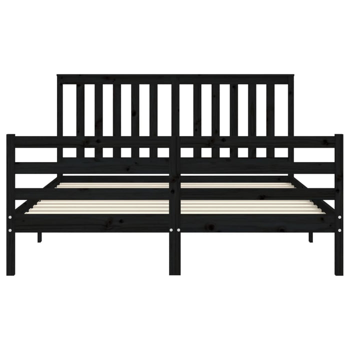 Cadru de pat cu tăblie, negru, king size, lemn masiv WALTI