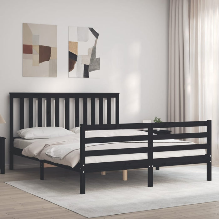 Cadru de pat cu tăblie, negru, king size, lemn masiv WALTI