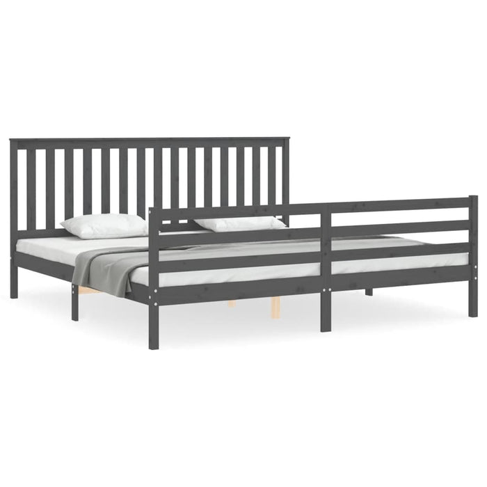 Cadru pat cu tăblie 200x200 cm, gri, lemn masiv WALTI
