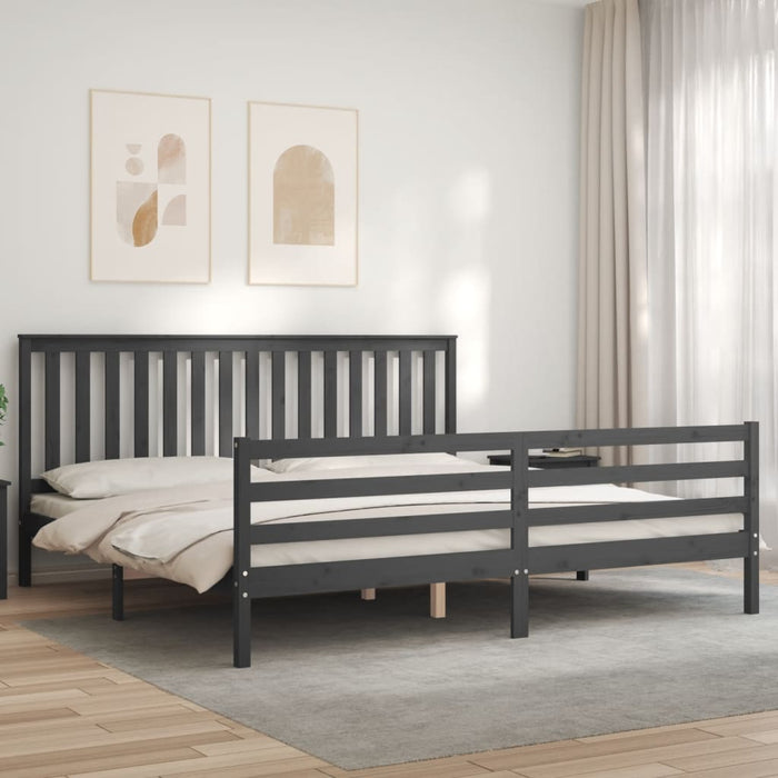 Cadru pat cu tăblie 200x200 cm, gri, lemn masiv WALTI