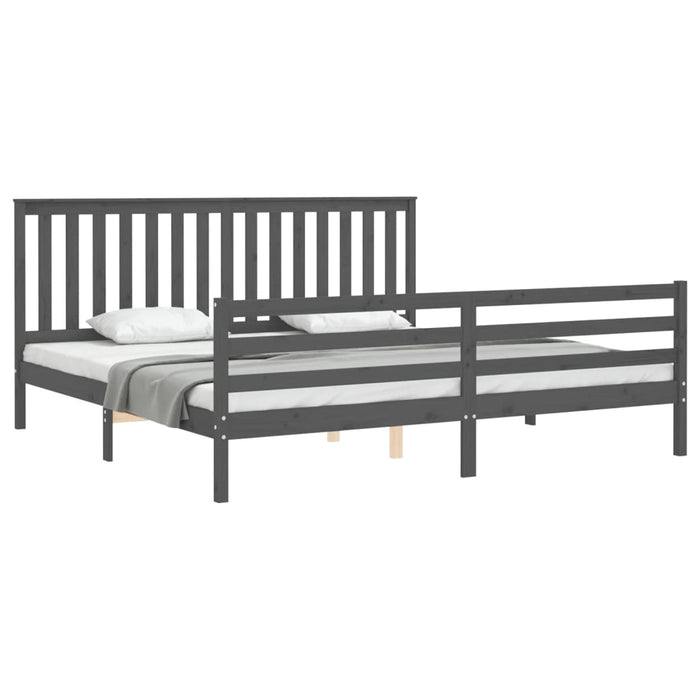 Cadru pat cu tăblie 200x200 cm, gri, lemn masiv WALTI