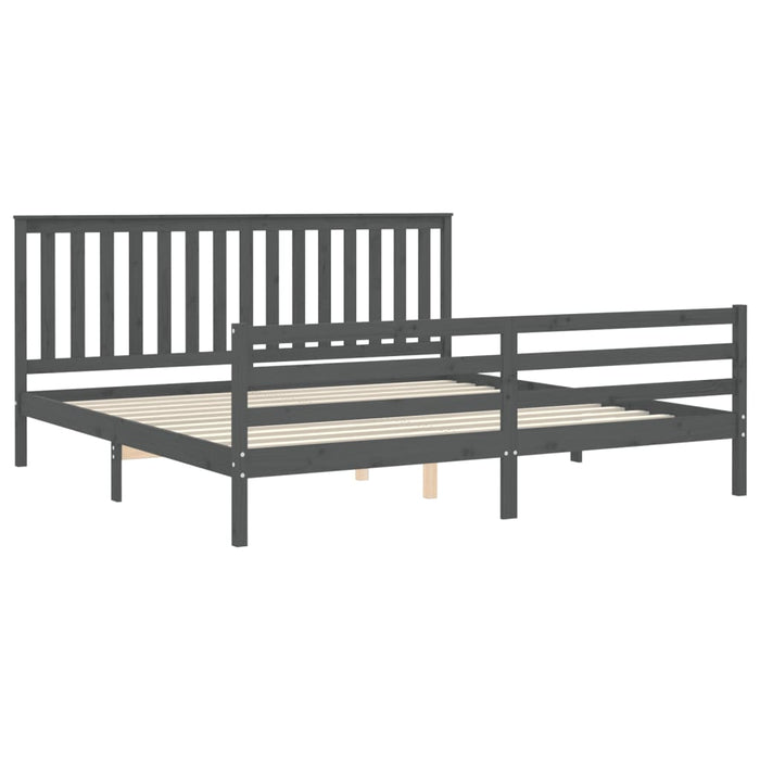 Cadru pat cu tăblie 200x200 cm, gri, lemn masiv WALTI