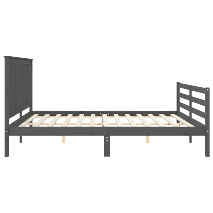 Cadru pat cu tăblie 200x200 cm, gri, lemn masiv WALTI