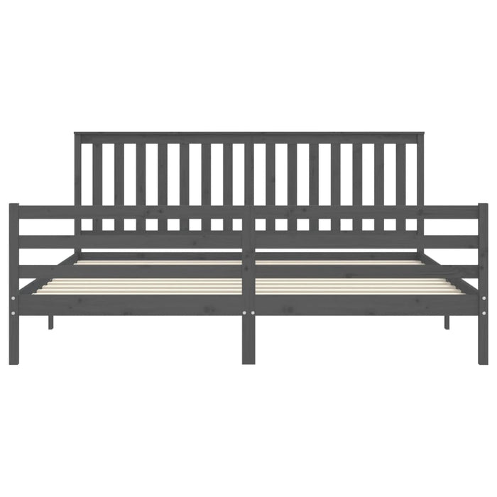 Cadru pat cu tăblie 200x200 cm, gri, lemn masiv WALTI