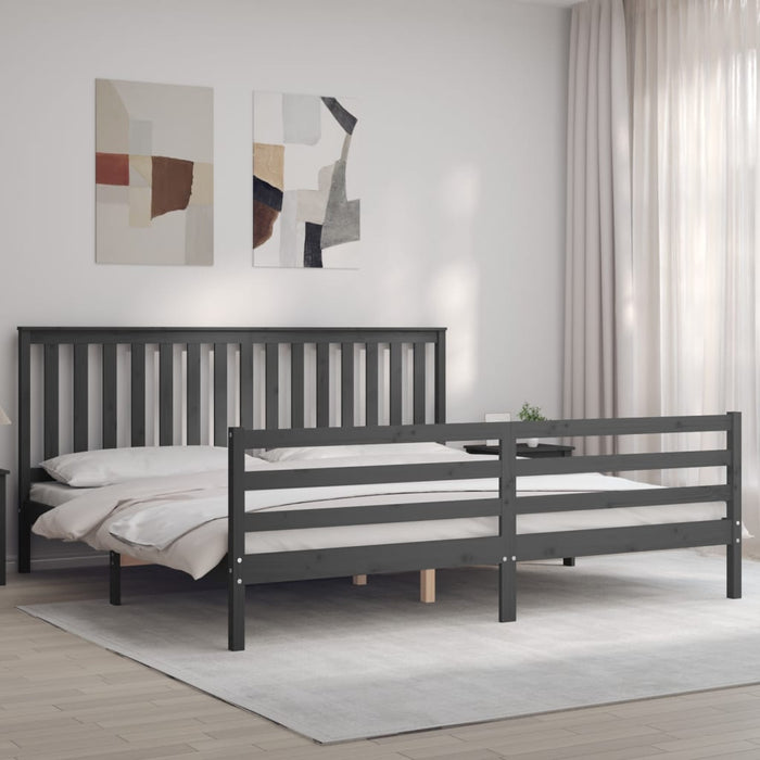 Cadru pat cu tăblie 200x200 cm, gri, lemn masiv WALTI