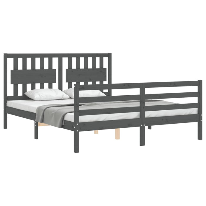 Cadru de pat cu tăblie, gri, king size, lemn masiv WALTI
