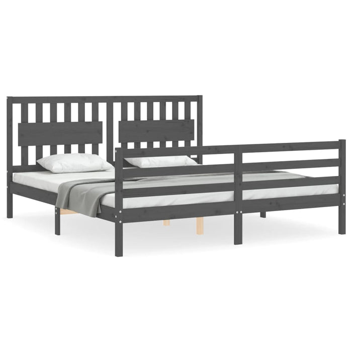 Cadru de pat cu tăblie Super King Size, gri, lemn masiv WALTI