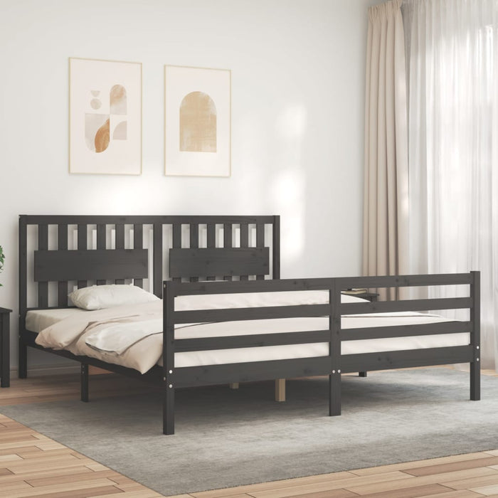 Cadru de pat cu tăblie Super King Size, gri, lemn masiv WALTI