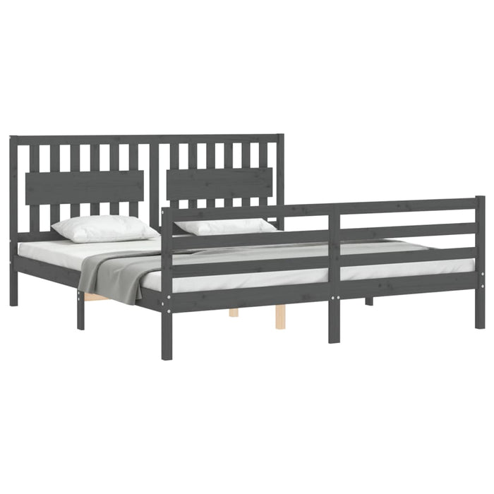 Cadru de pat cu tăblie Super King Size, gri, lemn masiv WALTI